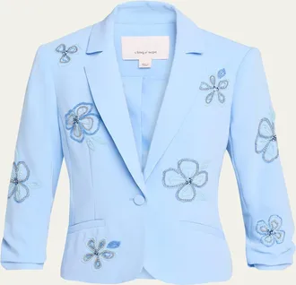 Cinq &agrave; Sept Ganessa Floral Appliqu&eacute; Satin Mini Dress