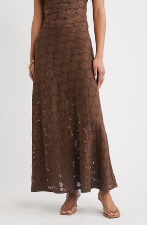 Open Edit Lace Maxi Skirt in Brown Terra at Nordstrom, Size Xx-Small