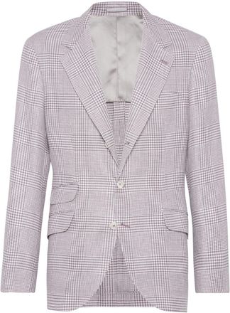 Brunello Cucinelli puppytooth single-breasted blazer - men - Silk/Cupro/Linen/Flax/Wool - 44 - Purple