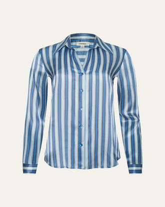 L'agence Tyler Striped Silk Button-Front Blouse