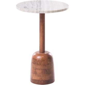 Beliani Side Table Brown Mango Wood Base with a Marble Top Modern Living Room Round HARTWELL