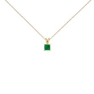 House of Brilliance 14K Gold 5x5 MM Square Shaped Gemstone Solitaire Pendant Necklace in Green Emerald | Yellow at Nordstrom