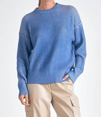 Elan Kendra Ribbed Crewneck Sweater In Blue/white