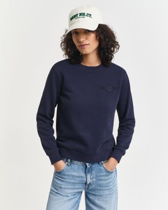GANT Sweatshirt GANT REG TONAL SHIELD C-NECK SWEAT, Damen, Gr. XXL, blau (evening blau), Sweatware, Obermaterial: 87% Baumwolle, 13% Polyester, regular fit