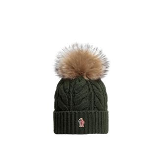 Moncler Moncler Wool & Cashmere Beanie With Pom Pom, Women, Green, Size: One Size