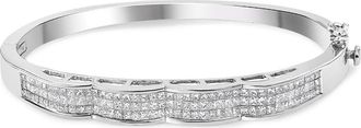 House of Brilliance 14K White Gold 3 1/3 Cttw Invisible Princess Diamond Wave Bangle Bracelet at Nordstrom