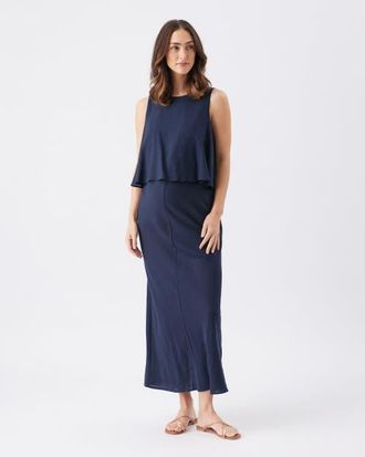 Ripe Lena Linen Nursing Dress in Navy at Nordstrom, Size X-Large Au