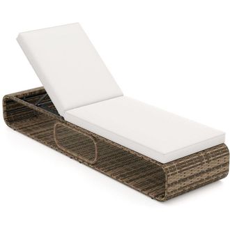 Costway Poltrona da esterno reclinabile in vimini PE a 7 posizioni con schienale regolabile, cuscino e contenitore, portata 180 kg, per prendere il sole