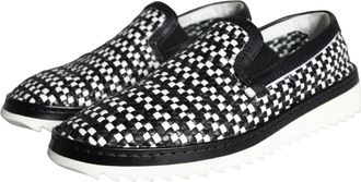 Dolce & Gabbana Black White Weaved Slip On Men Loafers Shoes And Buffalo Calfskin