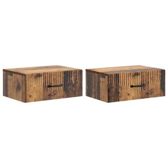 vidaXL Mesita De Noche De Pared Con Caj&oacute;n 2 Pcs Madera Envejecida Vidaxl