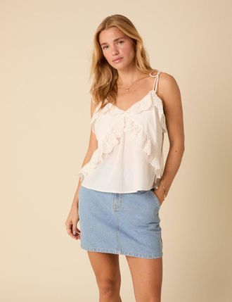 Nobody's Child White Broderie Anglaise Frill Cami Top