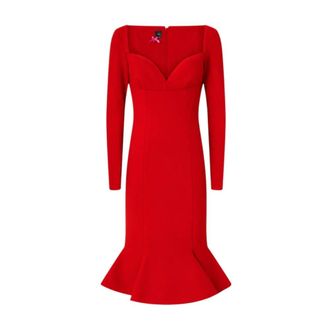 Pinko Vestido Midi Tubo con Volantes de Sat&eacute;n - Dresses - Mujer - Rojo - XS