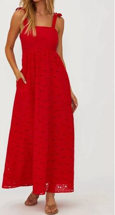 Beach Riot Charlotte Smocked Maxi Dress In Red Eyelet