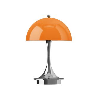 Louis Poulsen Panthella 160 Portable V3 Akku LED-Tischleuchte, chrom / original opal orange