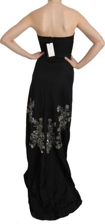 John Richmond Womens Sequined Floral Embroidered Ball Gown Black Viscose Cotton Elastane