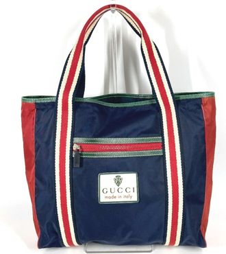 Gucci Navy Red Color Nylon Shoulder Bag Tote Bag (Pre-Owned)