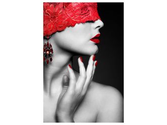 Schubiger M&ouml;bel Digitaldruck auf Glas Frau mit Roter Ajour M&uuml;tze