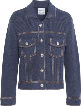 Barrie contrast-stitch knitted jacket - women - Cotton/Cashmere - M - Blue