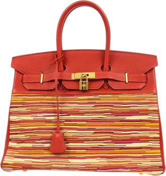 Herm&egrave;s Birkin Handbag Vibrato And Box Calf Red Leather Handbag (Pre-Owned)