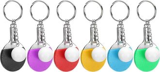 Generic 6Pcs Table Tennis Keychain, Mini Pong Keyrings with Table Tennis Racket Sports Keyring for Bags Backpack