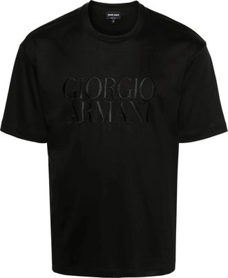 Giorgio Armani T-shirt van katoen-interlock - Heren - T-shirts - Zwart - M - Katoen - Tops