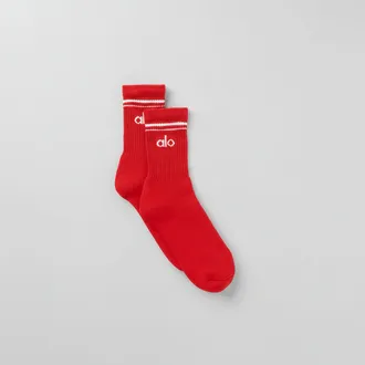 Alo | Half-Crew Throwback Socks in Bright Red/White, Size: Medium