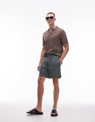 Arket pure linen drawstring shorts in khaki green