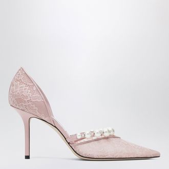 Jimmy Choo London Pink Lace D&eacute;collet&eacute; with Pearl Decoration