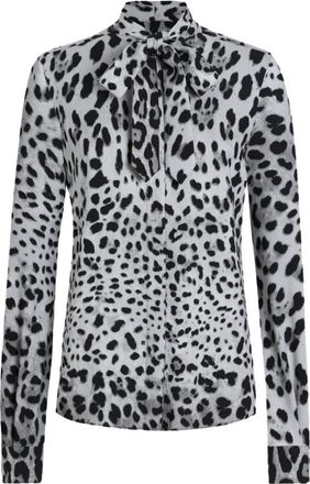 Dolce & Gabbana Luipaardprint Zijden Charmeuse Shirt - Dames - Overhemden - Grijs - S - Overhemden