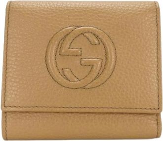 Gucci Pre-owned Wallets, female, Beige, Size: ONE SIZE Pre-owned Leather Tri-fold Wallet