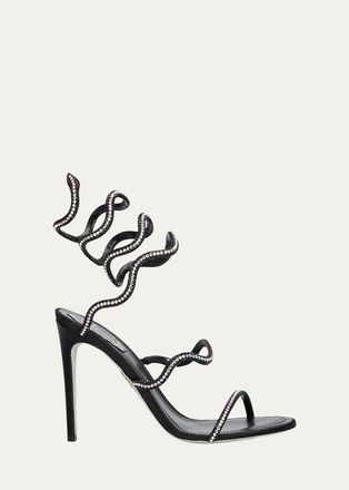 Rene Caovilla 105mm Embellished Satin Snake-Wrap Sandals