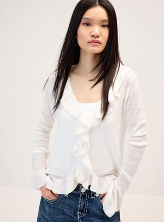 Twik Womens Ruffled Cardigan Sweater