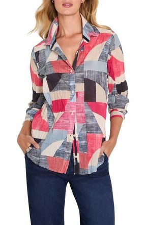Nic+Zoe Set Sail Crinkle Cotton Button-Up Shirt in Red Multi at Nordstrom, Size Xx-Large