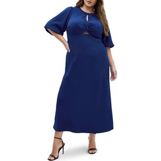 City Chic Ines Twist Front Puff Sleeve Maxi Dress in Deep Ocean at Nordstrom Rack, Size Xl/22W