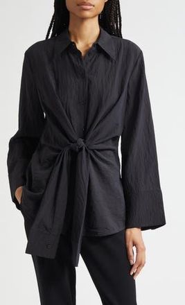 R&oacute;he Hammered Silk Blend Twist Button-Up Shirt in Black at Nordstrom Rack, Size 6 Us / 38 Eu