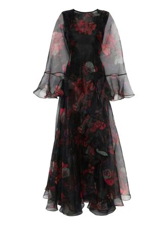 Miau by Clara Rotescu ruffled floral maxi dress - women - Polyamide/Silk/Polyamide/Silk - 42 - Black