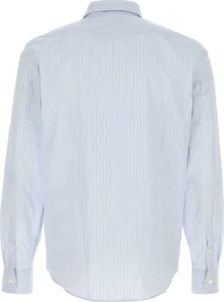 Prada Mens Embroidered Poplin Shirt Blue Cotton