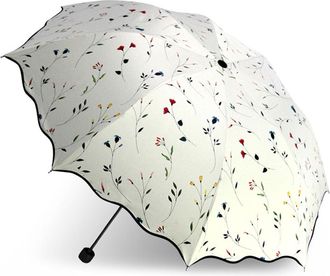 Generic Womens Folding Floral Sun Umbrella UPF 50+ Folding Sun Parasol Compact Travel Umbrella with Sun Block Coating Windproof Lightweight Canopy for Sun and