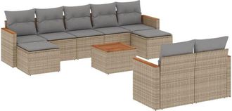 vidaXL Juego De Sof&aacute;s Jard&iacute;n Con Cojines Beige 10 Pzas Rat&aacute;n Sint&eacute;tico Vidaxl