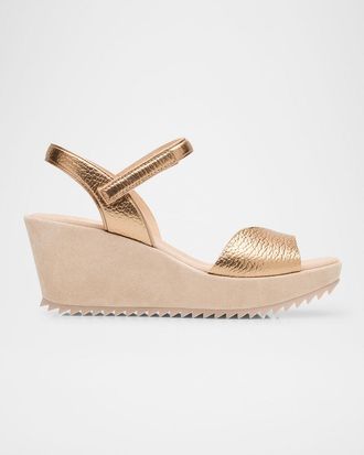 Pedro Garcia Metallic Leather Wedge Platform Sandals
