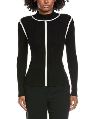Elie Tahari Mock Neck Novelty Contrast Sweater