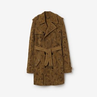 Burberry Midlength Paisley Suede Lawshall Trench Coat