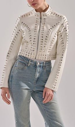 Azalea Wang Silvina Studded Vegan Leather Jacket in White at Nordstrom, Size X-Large