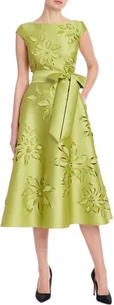 Badgley Mischka Laser-Cut Floral Fit & Flare Cocktail Dress in Chartreuse at Nordstrom, Size 4