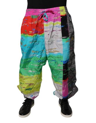 Dolce & Gabbana Mens Multicolor Patchwork Mid Waist Sweatpants Pants Nylon