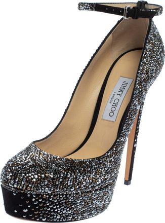 Jimmy Choo London Black Suede Platform Crystals Klerise Pumps