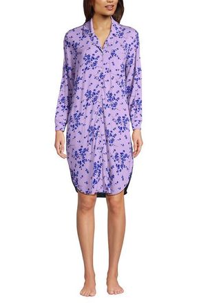 Lands End Cotton Poplin Long Sleeve Sleepshirt Nightgown in Lilac Petal Snow Drop Floral at Nordstrom, Size Large