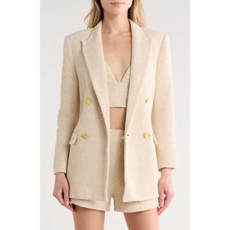 L'agence Riva Double Breasted Knit Blazer in White/ivory/gold at Nordstrom Rack, Size 8