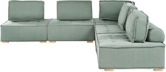 Beliani 5 Seater Left-Hand Modular Corner Sofa Light Green Fabric Upholstery Wooden Legs Water-Repellent L-Shaped Living Room Modern TIBRO