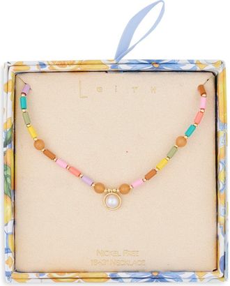 Leith Faux Pearl Charm Beaded Necklace in Rainbow Multi- Gold at Nordstrom Rack